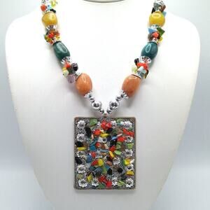 Gemstone Artisan Necklace, Gemstone Enhanced Pendant, Gemstone Beads, 18 Inches